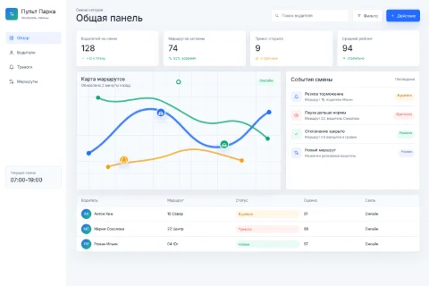 Панель управления мониторингом водителей в десктопной версии