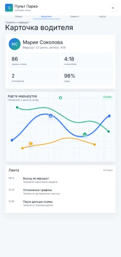 Карточка водителя в мобильной версии приложения